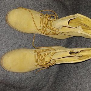 Steel toe work boots, size 10.5R color Tan. All leather, rubber soles. EUC.